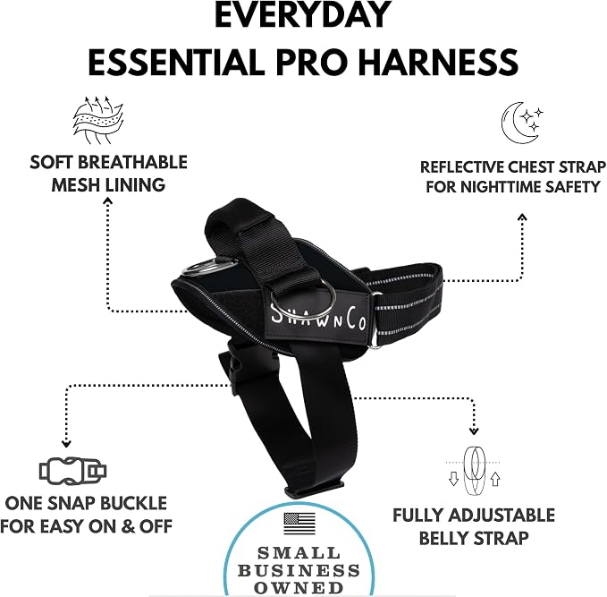 ShawnCo Essential Pro Dog Harness, No-Pull Pet Vest with 3 Leash Clips and Removable, Reflective Side Patches, Adjustable and Padded Harness for Small, Medium and Large Dogs (Midnight, XL)