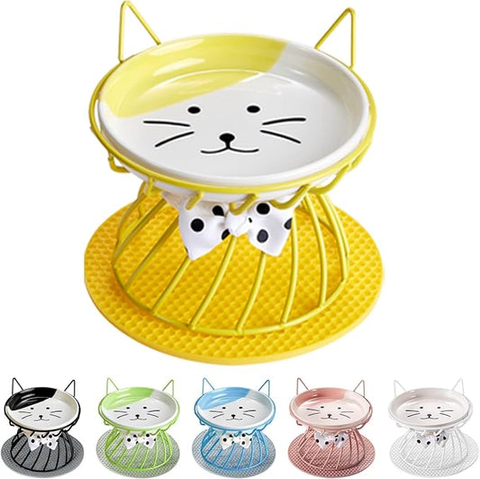 Elevated Ceramic Cat Bowl, Detachable Design, Yellow | Detachable Bowl Elevated Design Whisker Friendly Non-Slip Pads Premium Ceramic