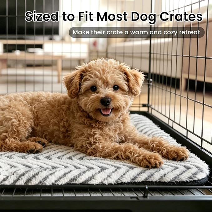 Mora Pets Cat Bed for Indoor Cats & Small Dogs Washable Cat Mat Soft Fluffy Dog Crate Kennel Carrier Pad Flat Cat Bed with Anti-Slip Bottom for Pet Cage Travel Sleeping Chevron Grey 22 x 13