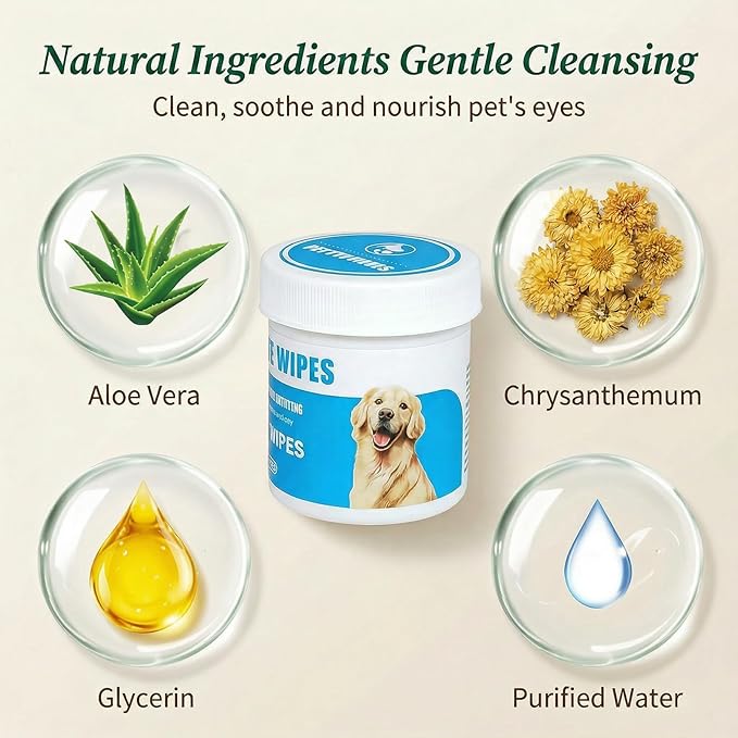 Dog Eye Wipes for Tear Stain Removal, Vet-Recommended Dog Eye Infection Treatment, Natural Dog Wipes for Discharge, Pet Eye Cleaner for Dogs&Cats, Gentle & Safe Pet Wipes for Sensitive Skin, 130 Count