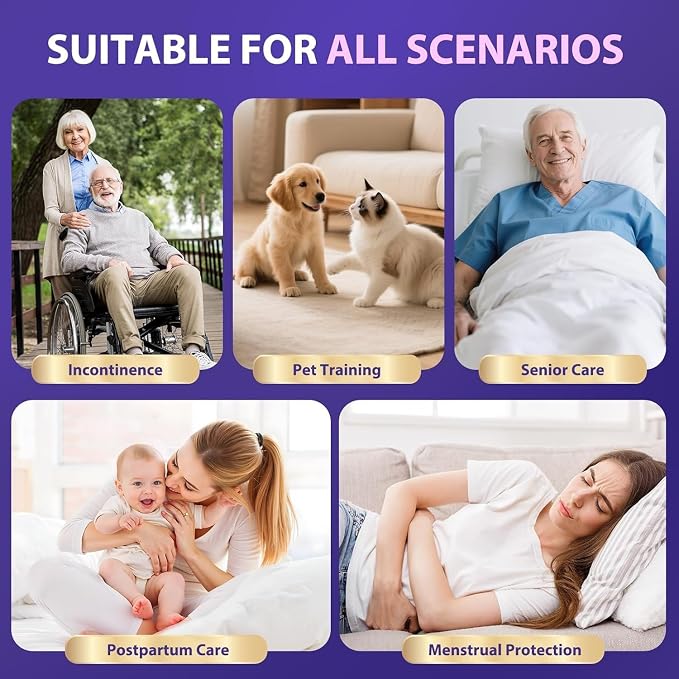 MILDPLUS Disposable Underpads 36"x36", 50 Count (Purple) | 130 Grams Heavy Duty Bed Pads, Anti-Slip Film, Extra Large Chucks Pads, 3XL Thicker Incontinence Pads for Adults, Kids or Pet