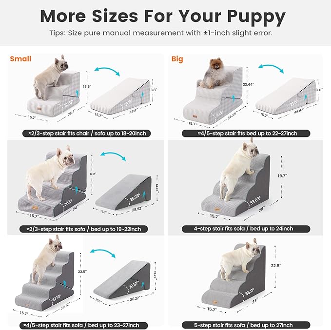 Gardner Pet Dog Stairs for Small Dogs 22.4" H, Large 2 in 1 Transformable 3-Step Pet Stairs and ramp, Dog Steps for High Bed (22-27") with Non-Slip Waterproof Cover CertiPUR-US Certified Foam,Checked
