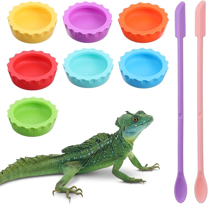 9 Pcs Crested Gecko Food and Water Bowl Small Reptile Food Dish Reusable Silicone Reptile Feeding Cup Gecko Feeder Corner Water Bowl Habitat Tank Starter Accessories for Hermit Crab Tarantula Isopods
