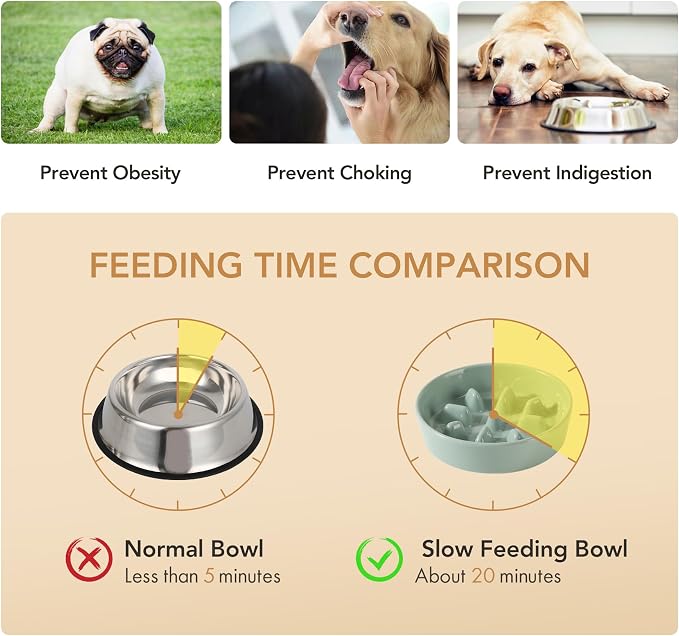 Havniva Dog Bowls Slow Feeder, Ceramic Slow Feeder Dog Bowls for Fast Eater | 0.9 Cups Dog Food Bowl Puzzle Feeder, Slow Feeding Bowls for Small Breed, Non-Slip Base, Anti-Choking