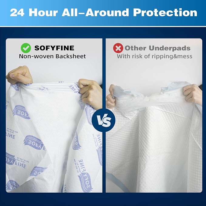 SOFYFINE Tear Resistant Bed Pads 36"x36" Disposable Extra Large 135 Gram Heavy Duty Absorbency Adults Incontinence Chucks, XXL Thicken Puppy Pee Pads,10X Absorbency 360 Lb Transfer[30 Pads]