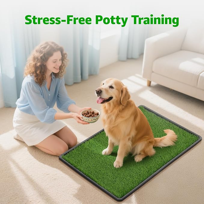 Portable Dog Grass Pad with Tray 35"x23", for Indoor Outdoor Potty Training | Dog Litter Box, Easy to Clean, Pet Loo, Artificial Grass Patch, Washable Pee Pad, Ideal for Patio Balcony Apartment