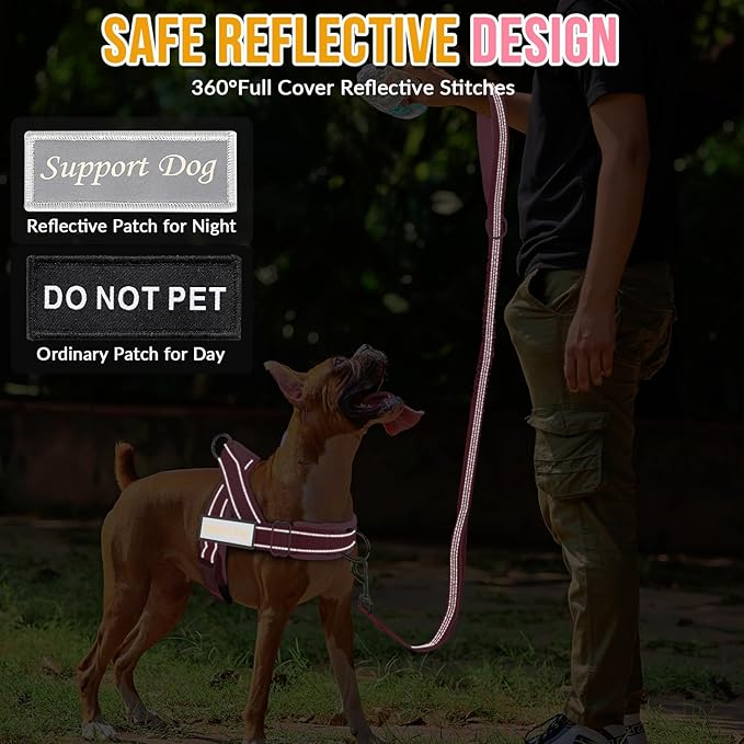 SlowTon No Pull Dog Harness with Front Clip - Heavy Duty, Soft Padded | Neck & Chest Adjustable, Tactical Pet Vest and Leash Set for Large Medium Sized Dogs, for Easy Walk & Training, Pink XL