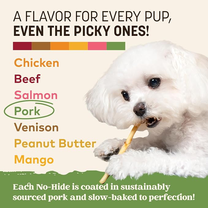 Earth Animal No Hide Stix - Rawhide Free Dog Chews Sticks 20 Count Pork | Small Sticks Pork Flavored Natural Rawhide Free Long Lasting Dog Chews - Treats for Small Dogs and Cats