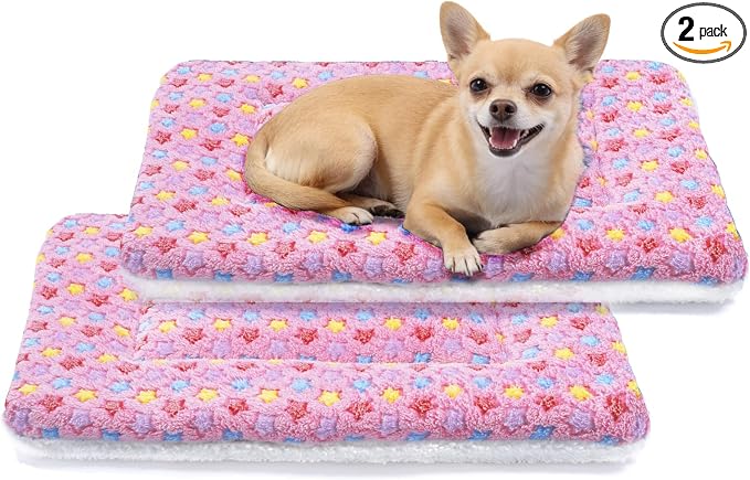 Mora Pets Dog Bed Crate Pad Ultra Soft Pet Bed with Cute Star Print Washable Reversible for Large Medium Small Dogs 21 x 12 inch 2 Pack Pink
