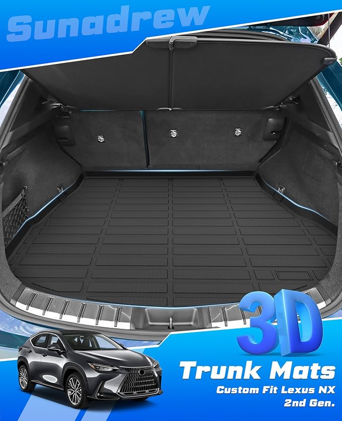 Sunsdrew Rear Trunk Mat for 2022-2026 Lexus NX Accessories NX 250/NX 350/NX 350h/NX 450h+, All Weather Cargo Mat Trunk Liner, TPE Rubber, Raised Edge