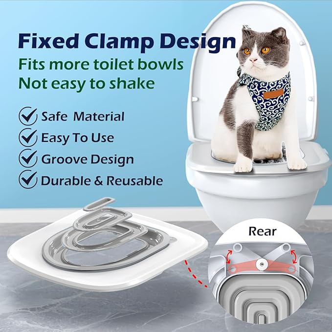 Cat Toilet Training Systems,Cat Toilet Training Kit,Reusable Plastic Trainer for Pet Cleaning with 1 Replaceable Cat Feather Toy,Litter Boxes (Blue)