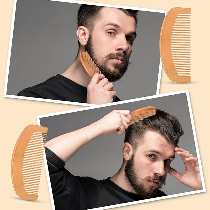 10 Sets Men's Beard Grooming Kit: Natural Boar Bristle Brush, Pear Wood Dual-Sided Wide Tooth Comb, Travel Pouch - Perfect Valentine Gift (Circle) | Natural Boar Bristle Brush, Pear Wood Dual -Sided Wide Tooth Comb, with Travel Pouch - Christmas Father...