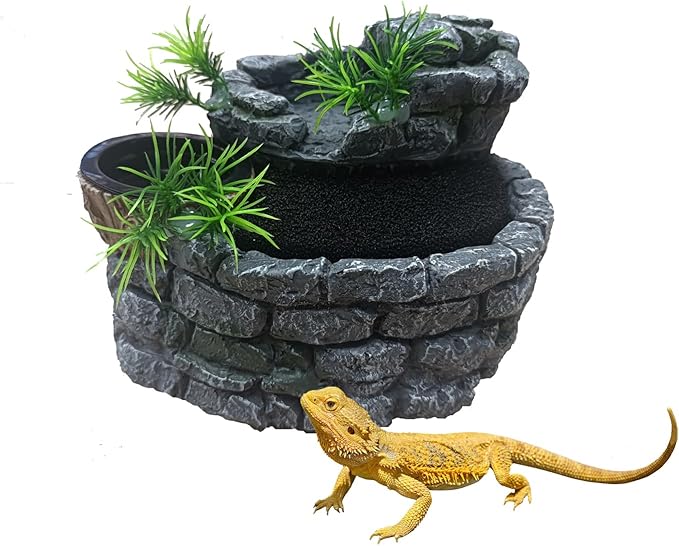 550ML Reptile Water Fountain with Food Dish – Terrarium Drinking Fountain for Bearded Dragon, Gecko, Chameleon, Lizard, Tree Frog & Turtle – Keeps Water Clear, Easy-to-Use Water Dispenser
