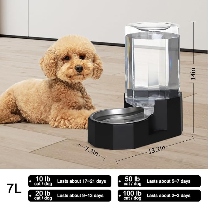 Sfozstra 7L Gravity Dog Water Dispenser:Filter Free Design | Fewer Refills / No Mess & Dry Floors / No Electricity Needed / for Medium Dogs & Multi-Pet Homes / for Workday or Pet Station