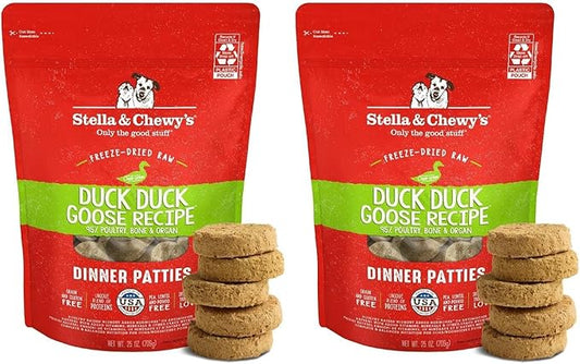 Stella & Chewy's Freeze-Dried Raw Dinner Patties - Duck Duck Goose Recipe - High Protein Grain-Free Puppy & Dog Food - Perfect for Picky Eaters - 25 oz,(Pack of 2)