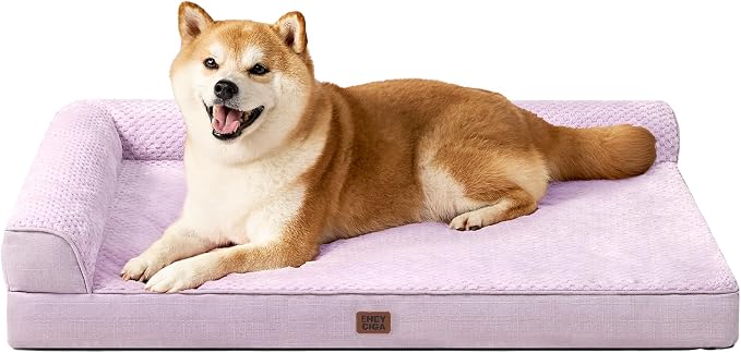 EHEYCIGA Memory Foam Dog Bed for Crate, Large Orthopedic Dog Bed, Lilac | Washable Removable Cover, Waterproof Flat Pet Sofa Couch with Nonskid Bottom, 36x27x6
