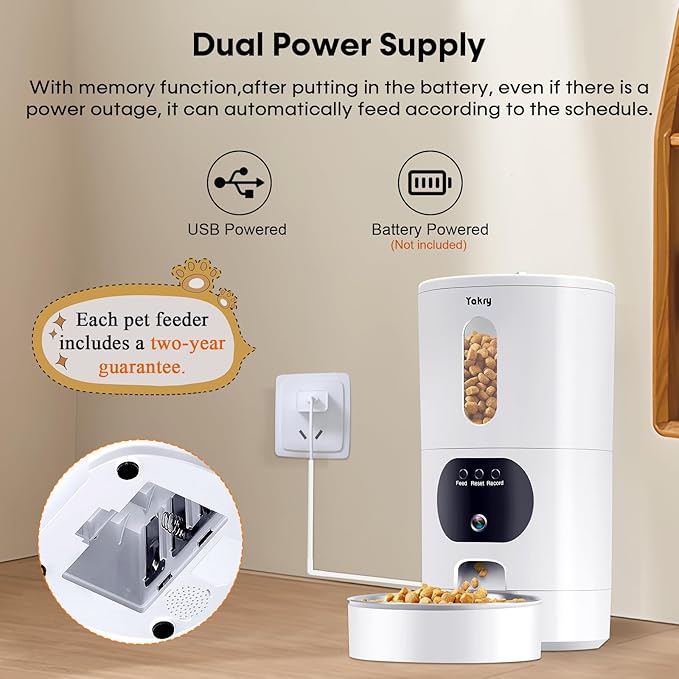 Automatic Cat Feeders Camera 5G: WiFi Easy to Clean Timed Smart Dog Food Dispenser 2-Way Audio Memory Function Pet Feeder HD 1080P Video Record APP Control Dry Food Clear Night Vision Yakry