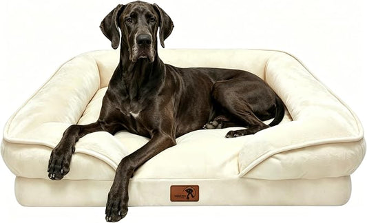 Spotted Play Orthopedic Dog Bed with Sides - Sofa Beds for Extra Large Dogs, Supportive Foam Pet Couch Bed with Washable Removable Cover, Waterproof Lining and Non-Slip Bottom, Ivory - XXL