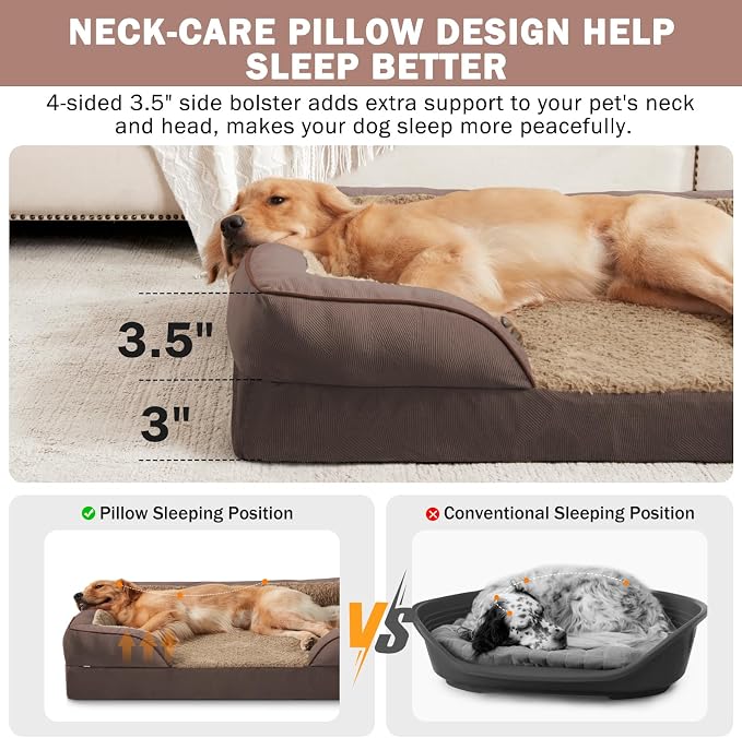 Orthopedic Dog Beds Large Sized, XL Egg-Crate Foam Dog Couch with Washable Removable Cover, Waterproof Lining and Nonskid Bottom