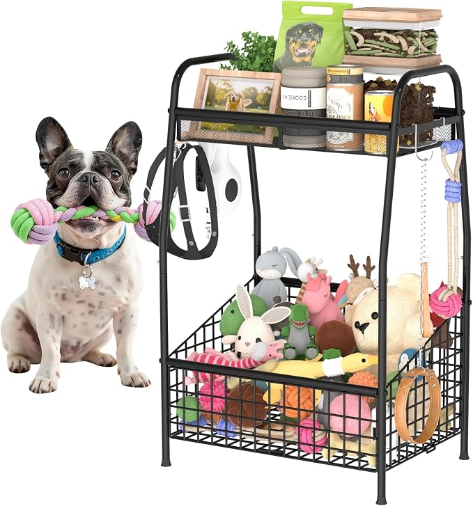 Kaiferty Indestructible Medium Dog Toy basket, Toy Box for Dogs,Pet Toys Bin Dog Metal Wire Basket for Toys, Food Storage, Storage Organizer Chest Storage, Toy Box for Living Room Area (Black)