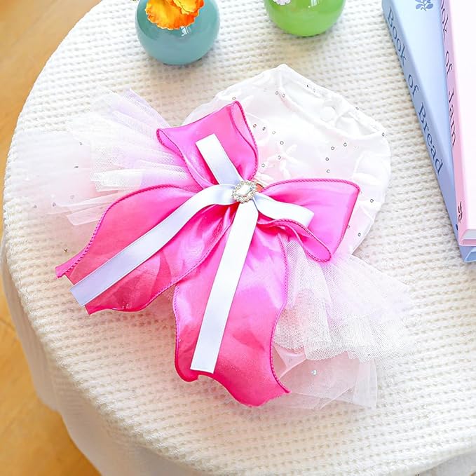 ANIAC Fancy Small Dog Dress, Bow Knot Girl Puppy Clothes, Cat Princess Dress, Spring Dog Clothes Female, Formal Pet Pary Outfit for Wedding Birthday Valentines (Red Bow, Medium)
