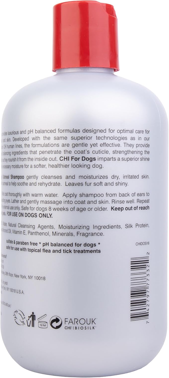 CHI for Dogs Oatmeal Shampoo, Gentle Dog Wash for Dry, Itchy Skin and Dander, Soothing Oatmeal Formula for Puppies 8 Weeks+ and Adult Dogs, All Coat Types, Made in the USA, 16 Fl Oz