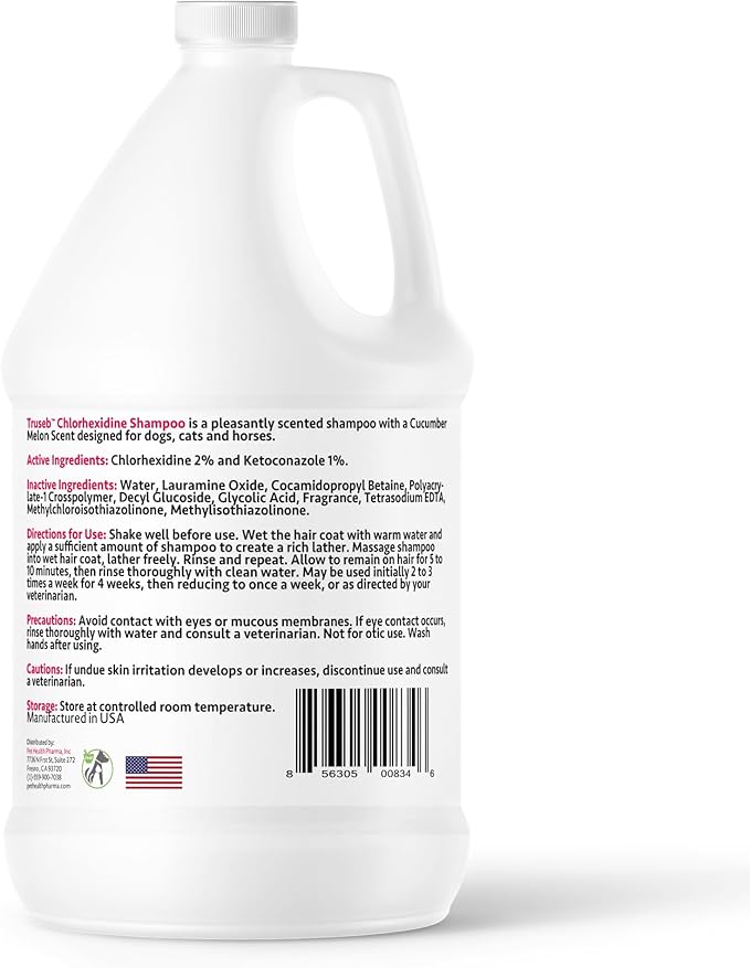 Truseb Chlorhexidine Shampoo for Dogs Cats & Horses with Aloe Vera - Antibacterial Antifungal Medicated Dog ketoconazole Shampoo and Conditioner -Skin Irritation, Hot Spots, Redness Relief (1 Gallon)
