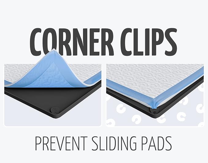Skywin Dog Pee Pad Holder Tray Fits for 30” x 23” Pee Pads - 1 Pack - Black | Corner Lock Holes, Raised Edges, Non-Spill, Easy to Clean Silicone Dog Potty Tray Holder, For Indoor Floor Protection