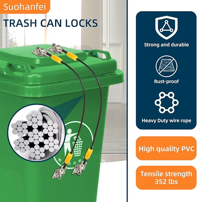 2 Pcs Trash Can Lid Lock for Animal, Bear Proof Trash Can Locks, Universal Outdoor Heavy Duty Garbage Can Lock for Raccoon, Easy to Install