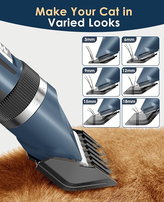 oneisall Quiet Cat Clippers for Matted Hair & Long Hair, Cat Shaver | Cordless Cat Grooming Kit, LCD Display, 6 Guard Combs, 240-Min Runtime, 2-Speed Low Noise Trimmer for Cats & Small Dogs