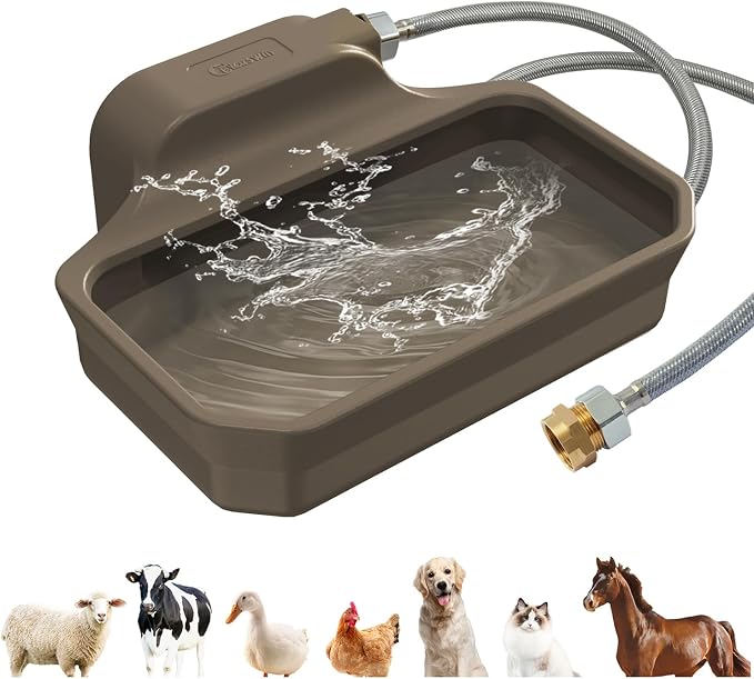 135OZ Automatic Water Dispenser for Large Dogs Patented Outdoor Dog Water Bowl Dispenser Automatic Dog Feeder Fit 3/4'' GHT Faucet Dog Waterer Include Water Hose Extra-Large Drinking Area Brown