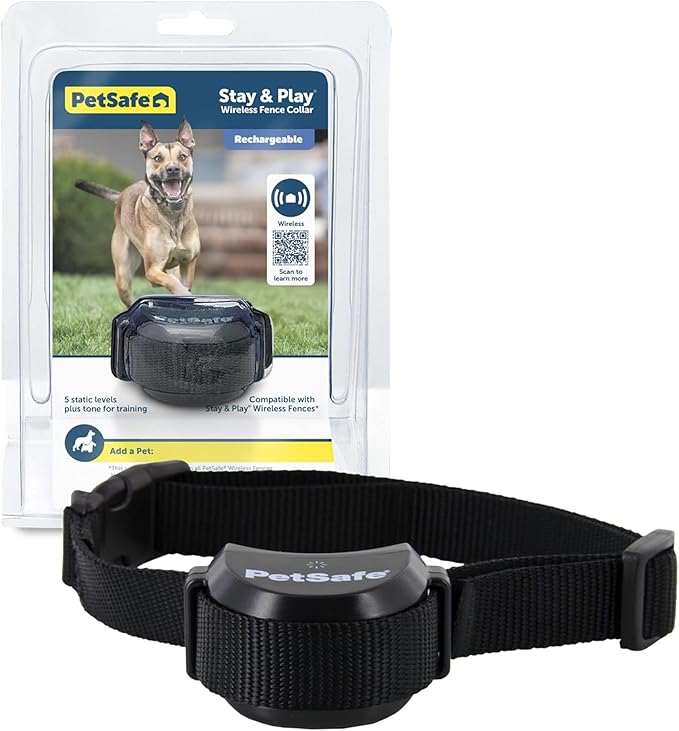 PetSafe Stay & Play Wireless Fence Receive Collar - Rechargeable and Waterproof Receiver Collar with Quick Charge in 2-3 Hours - for Dogs 5lb+