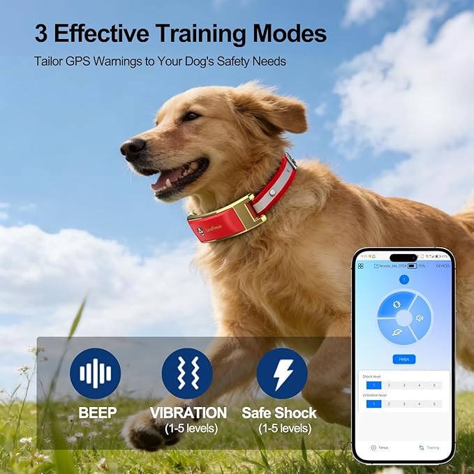 Wireless Electric GPS Dog Collar Fence for Dog with Free App:Invisible Pet Shock Barrier Containment System Yard Outdoor Perimeter,Stubborn Dog Train Bluetooth Collar for Dog Parent Red
