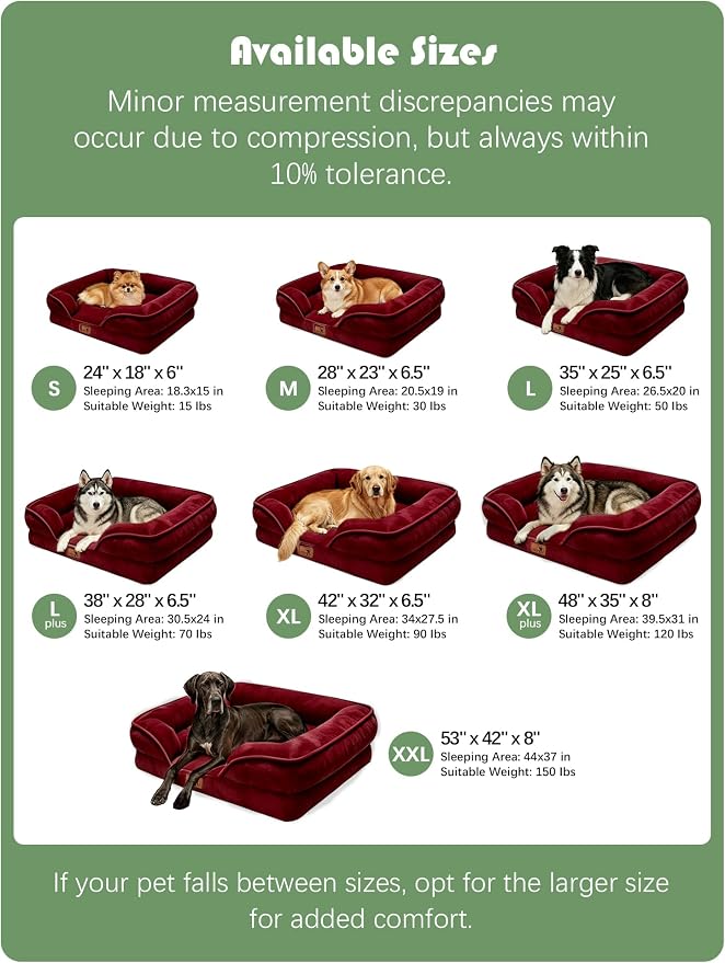 Spotted Play Orthopedic Dog Bed with Sides - Sofa Beds for Large Dogs, Supportive Foam Pet Couch Bed with Washable Removable Cover, Waterproof Lining and Non-Slip Bottom, Burgundy - L-Plus