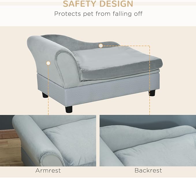 PawHut Luxury Fancy Dog Couch with Hidden Storage for Puppies, Gray | Small Dog Sofa Bed with 2" Soft Foam, Modern Pet Furniture for Little Breeds