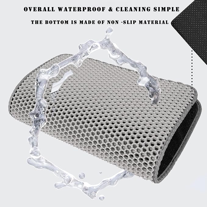 HCY&WLD Cat Litter Mat, 45x26/35x24/30x22/24x18 Inch Double Layer Cat Litter Box Mat, EVA Non-Slip, Waterproof Urine Proof Cat Litter Catcher Mat, Easy Clean Scatter Control (24x18 Inch, Black)
