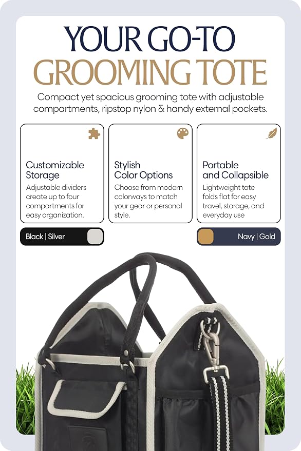Equinavia Darby Horse Grooming Bag, Collapsible Tote with Strap, One Size | Horse Grooming Tote Bag or Cat and Dog Grooming Bag for Equipment and Supplies, Adjustable Strap, 8" x 9" x 12", One Size