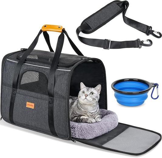 Morpilot Cat Carrier Soft Sided Cat Carrier for Cats and Puppy Pet Carrier with Safety Zippers Foldable Bowl