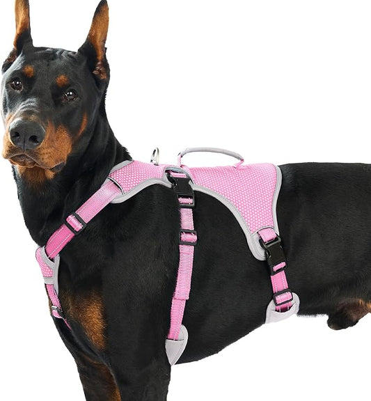 Escape Proof Dog Harness, Dachshund Harness, Reflective Dog Harness with Handle, Durable,Adjustable Vest for Small Medium Large Dogs Walking, Training, and Running Gear (Pink,XL)