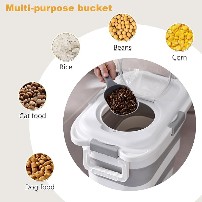 SEWIU 2pack 25 lbs Dog Food Storage Container,Collapsible Dog Food Container with Scoop,Pet/Dog/Cat/Bird Food/Cat litter Storage Containers to Keep Dry,Easy to Move.(Black+white)