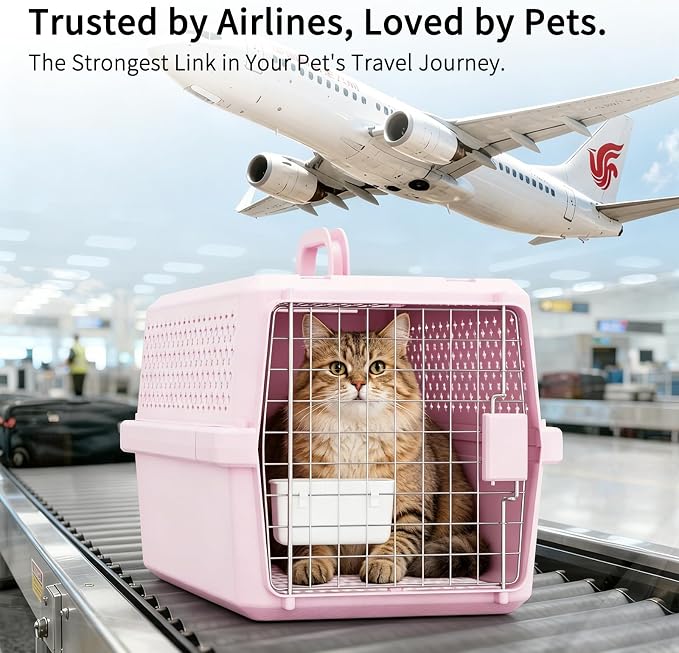 RIZZARI Hard-Sided Pet Carrier for Medium Dogs & Cats, 24" Travel Crate | Airline-Friendly Size,Durable Hard-Sided,Ventilation Openings,Secure Metal Wire Door,Comfortable Carry Handle
