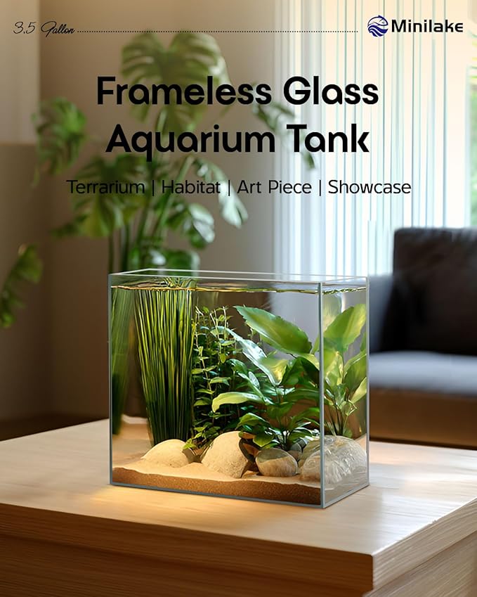 Glass Fish Tank, 3.5 Gallon Easy to Maintain Small Aquarium for Betta,Snails, Shrimp and Aquatic Planting.