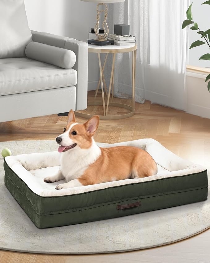 Upvilla Orthopedic Dog Bed, Four-Sided Medium Dog Sofa,Washable Cover Green | Removable Waterproof Dog Bed Cover, Egg-Crate Orthopedic Foam, Built-In Carry Handle, Indoor Small Pet Beds, Cat Beds