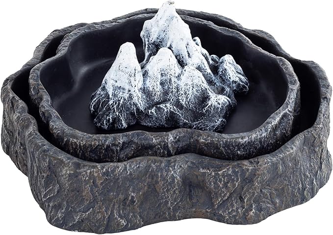 2 Pack Large Reptile Food Bowl and Water Bowl Set, Drowning Prevention Reptile Water Dish and Food Dish with Simulated Rockery, Terrarium Decoration Bowls