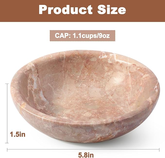 Natural Marble Cat Bowl, Weighted 1.5lb Cat Food Bowl for Cat and Small Dog, Small Animal Pet Food Dish Non-Slip, Shallow Dish for Whisker Fatigue Relief, Premium Red Stone for Home Decor