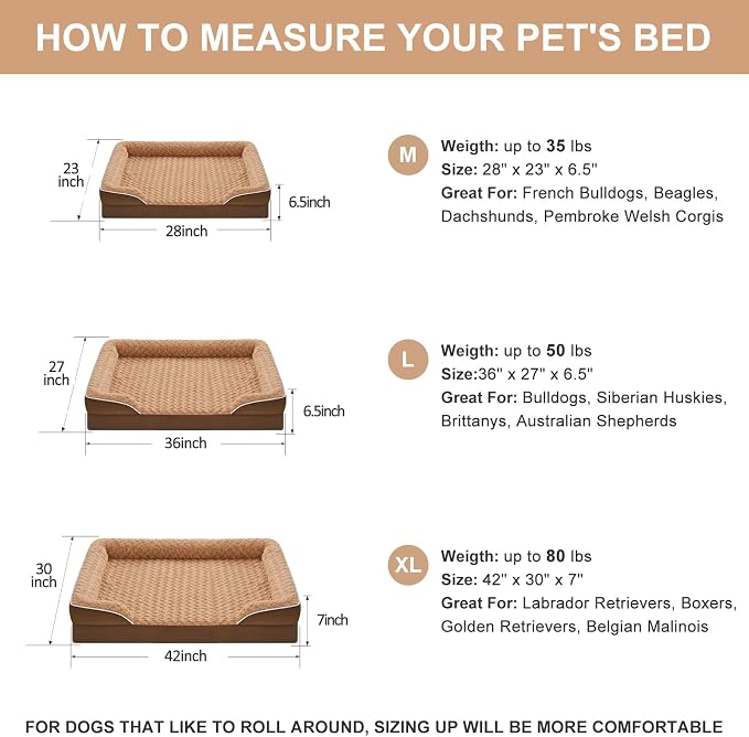 WNPETHOME Orthopedic Washable XL Dog Bed for Senior Dog Cozy Sleep | Extra Large Waterproof Big Soft Dog Couch Sofa Bed for Dogs Relax with Removable Cover Supportive Pet Bed Brown 42x30 Inch