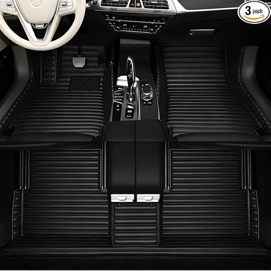 Custom Text + Image Car Mats, One-of-a-Kind Personalized Leather Floor Liners, All-Weather Full Set for Sedan SUV Truck Van(Black)