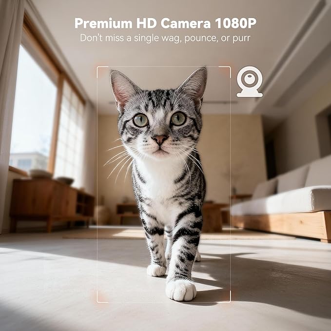 WOPET 6L Automatic Cat Feeder with Camera, 1080P HD, WiFi App Control, 4GB SD Card, Night Vision, 10 Meals/Day, Dual Power, Stainless Steel Bowl for Cats & Small Dogs