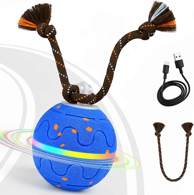 Interactive Dog Toy, Automatic Moving Dog Balls Smart Herding Ball for Dogs with Birdsong E-TPU Material, IPX7 Waterproof (Blue)