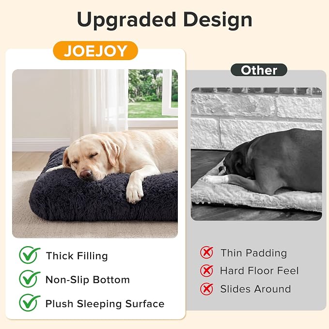 JOEJOY Large Dog Bed Crate Pad, Deluxe Plush Washable Dog Beds Fulffy Soft Kennel Pad Anti-Slip Pet Sleeping Mat for Extra Large Medium Small Dogs, 40" x 27", Dark Grey